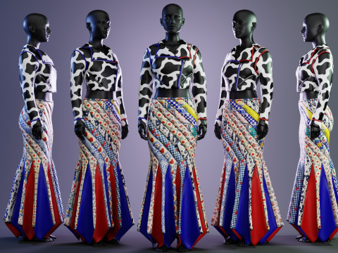 Circus Skirt and Cow Print Leather Jacket Model 3D