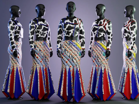 서커스 스커트와 소 프린트 가죽 재킷 3D 모델