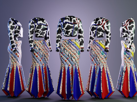 Circus Skirt and Cow Print Leather Jacket 3D 模型