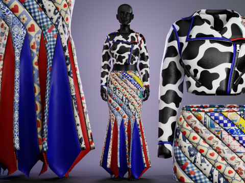 Circus Skirt and Cow Print Leather Jacket 3D 模型
