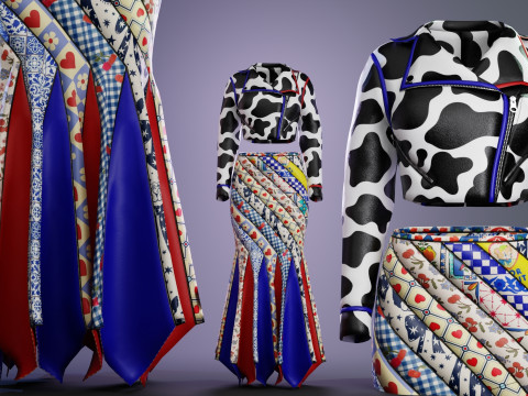 Circus Skirt and Cow Print Leather Jacket 3D 模型