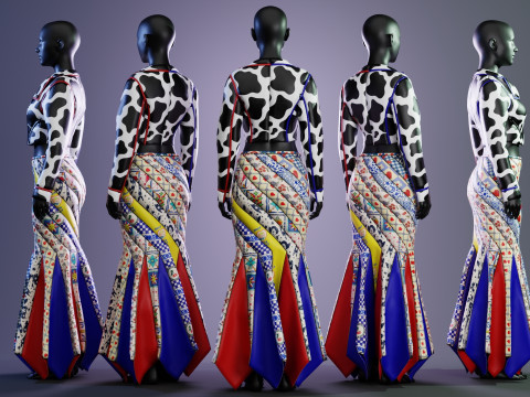 Circus Skirt and Cow Print Leather Jacket 3D 模型