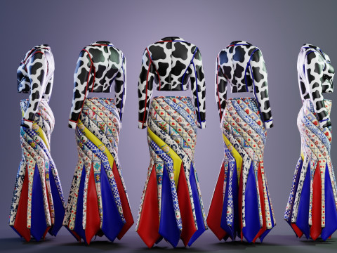 Circus Skirt and Cow Print Leather Jacket 3D 模型