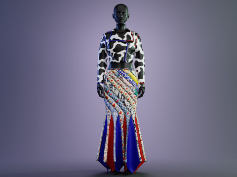 Circus Skirt and Cow Print Leather Jacket 3D 模型