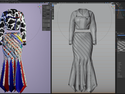 Circus Skirt and Cow Print Leather Jacket 3D 模型