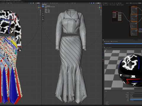 Circus Skirt and Cow Print Leather Jacket 3D 模型