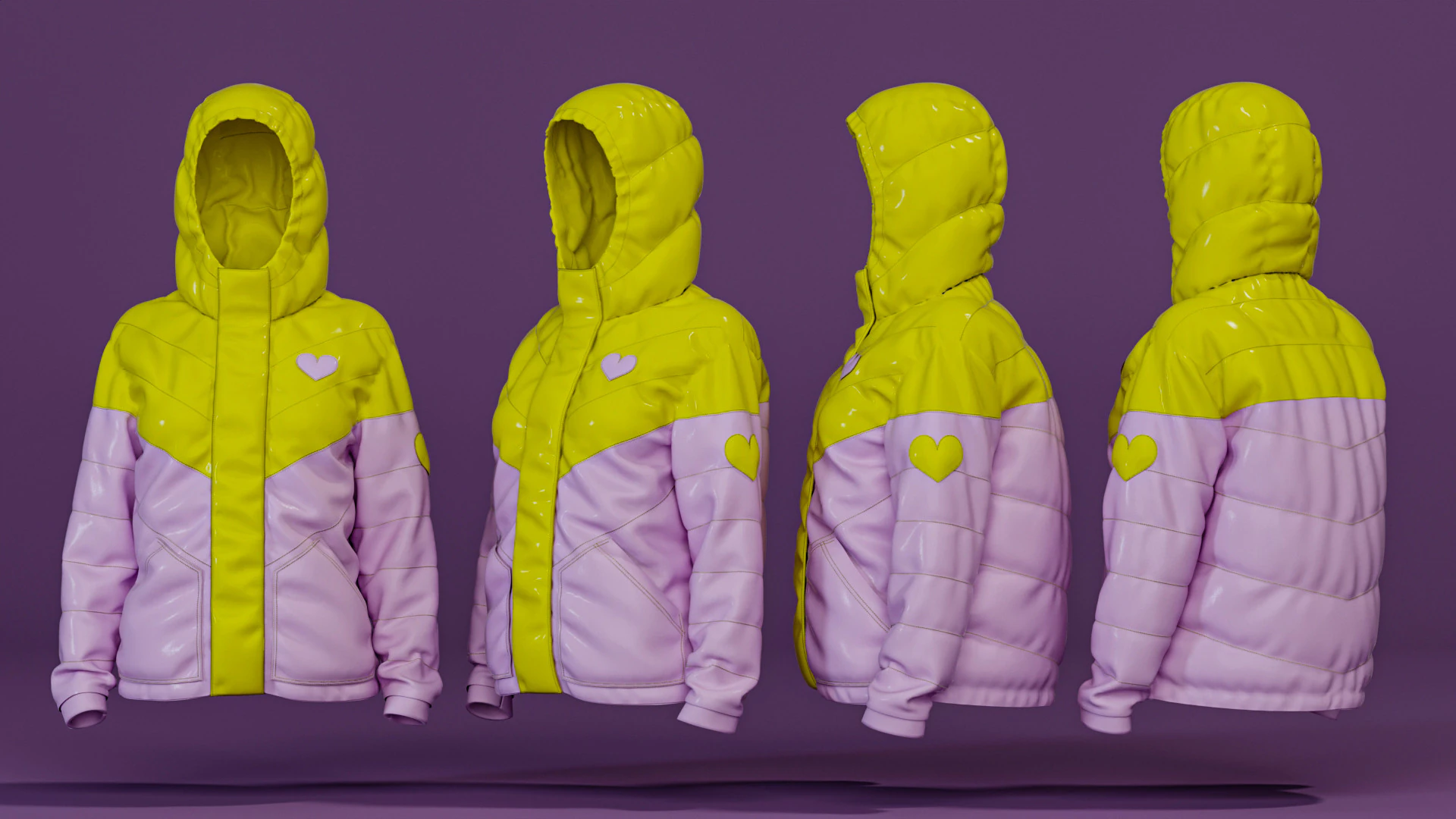 Colorblock Puff Jacket 3D Model .c4d .max .obj .3ds .fbx .stl .blend 