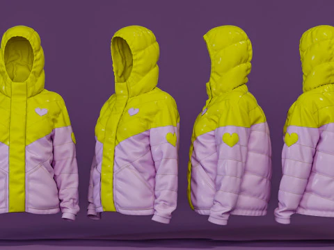 カラーブロック パフ ジャケット 3Dモデル