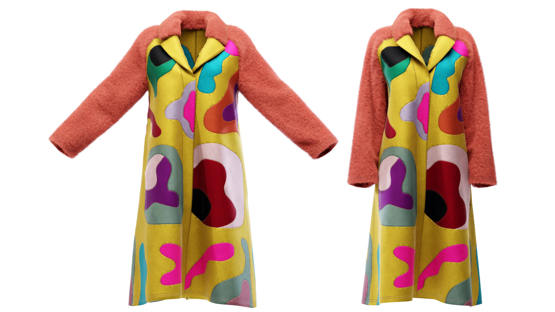 Colorful Coat with Furry Sleeves 3D Model .c4d .max .obj .3ds .fbx .stl .blend 