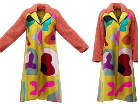 Colorful Coat with Furry Sleeves Model 3D