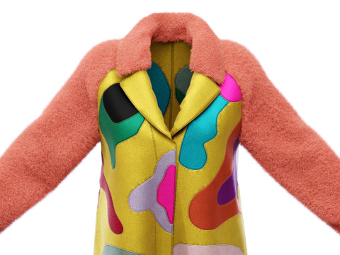 Colorful Coat with Furry Sleeves Model 3D