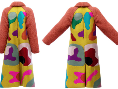 Colorful Coat with Furry Sleeves 3D Model