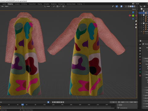 Colorful Coat with Furry Sleeves Model 3D
