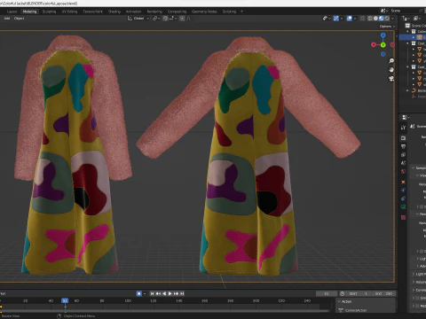 Colorful Coat with Furry Sleeves 3D Model