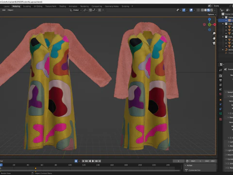 Colorful Coat with Furry Sleeves 3D Model
