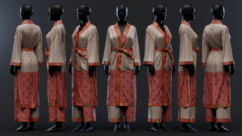 Multilayered Modern Kimono Set 3D Модель .c4d .max .obj .3ds .fbx .stl .blend