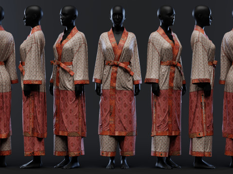 Multilayered Modern Kimono Set Model 3D