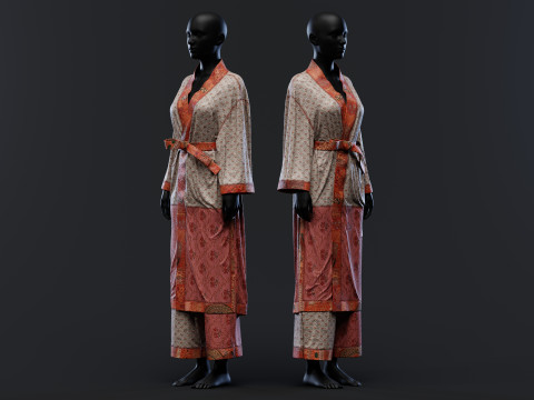 Multilayered Modern Kimono Set 3D Модель