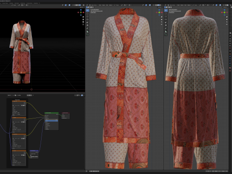 Multilayered Modern Kimono Set 3D Модель