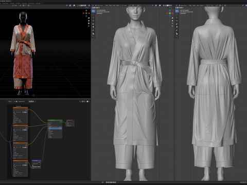 Multilayered Modern Kimono Set 3D Модель
