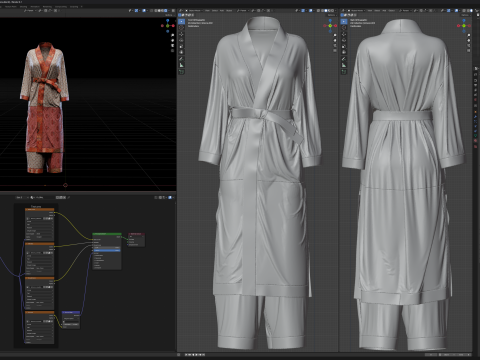 Multilayered Modern Kimono Set 3D Модель