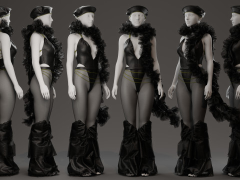 Dark Avant-Garde Ruffled Bodysuit 3D Modell