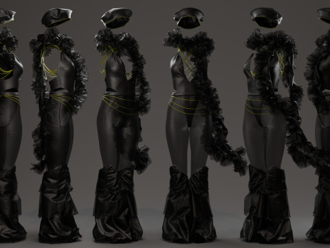 Dark Avant-Garde Ruffled Bodysuit 3D Modell