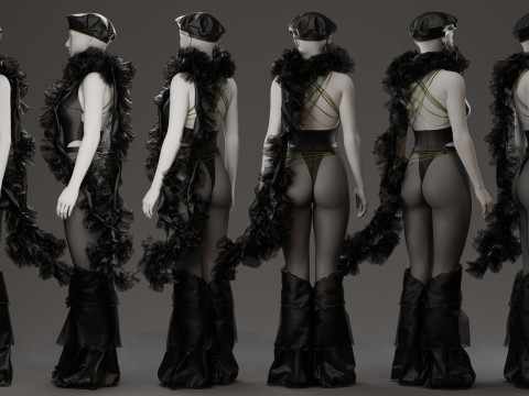 Dark Avant-Garde Ruffled Bodysuit 3D Modell