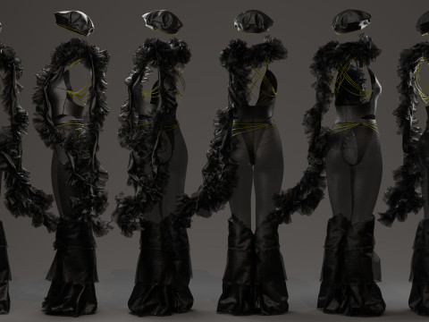 Dark Avant-Garde Ruffled Bodysuit 3D Modell