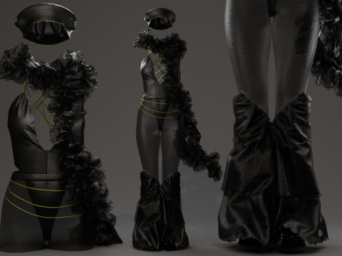 Dark Avant-Garde Ruffled Bodysuit 3D Modell