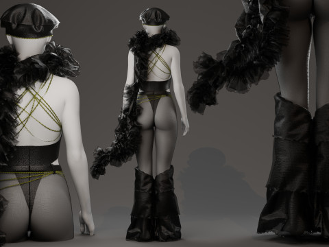 Dark Avant-Garde Ruffled Bodysuit 3D Modell