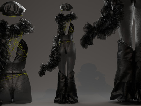 Dark Avant-Garde Ruffled Bodysuit 3D Modell