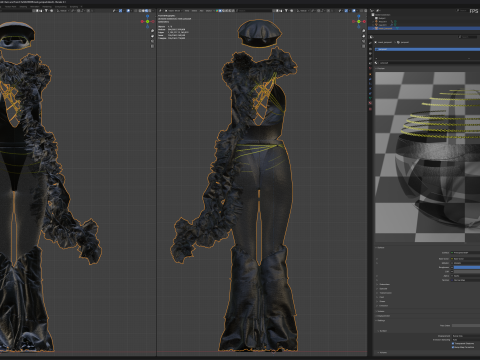 Dark Avant-Garde Ruffled Bodysuit 3D Modell