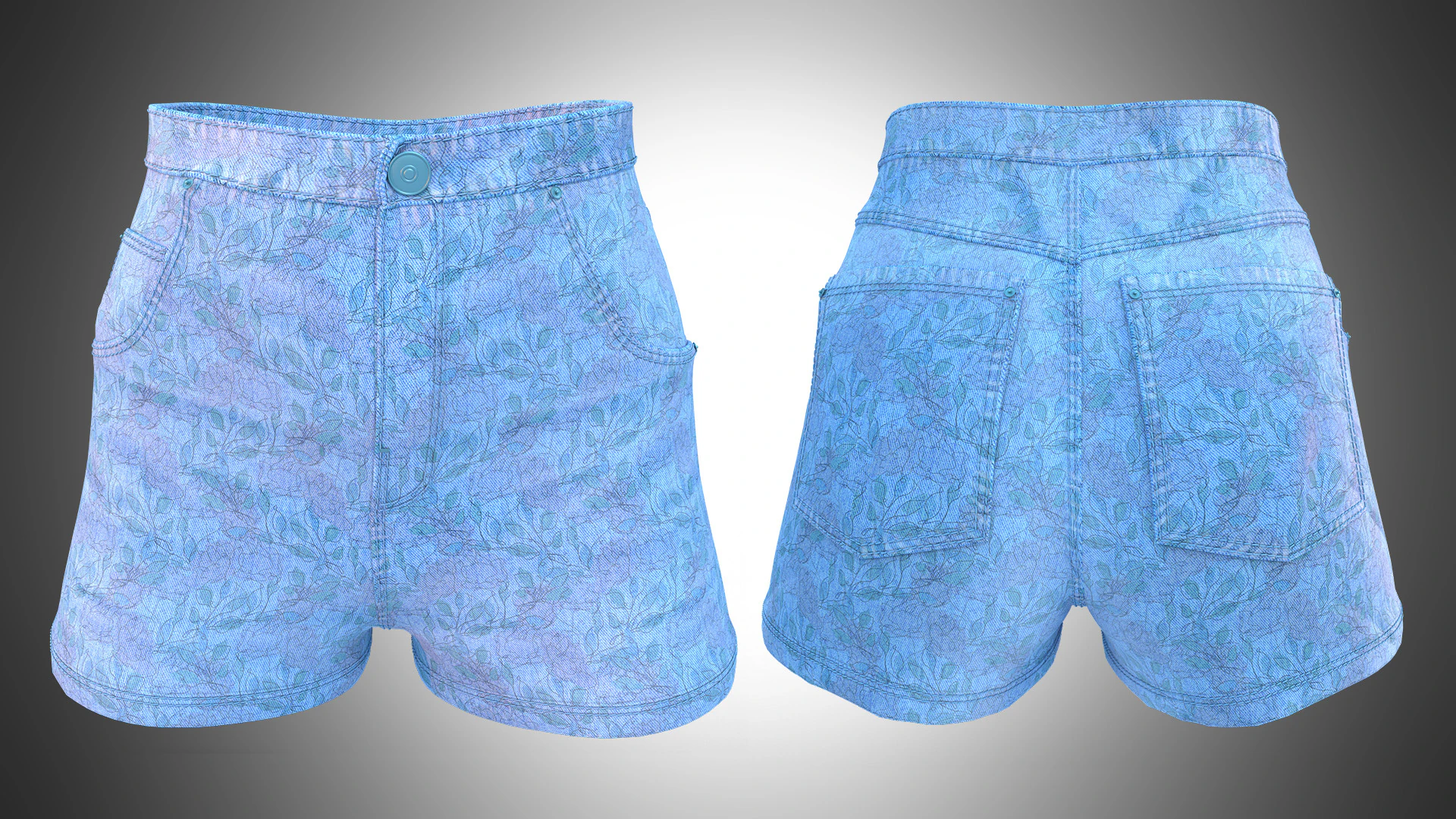Floral Pattern Denim Shorts 3D Model .c4d .max .obj .3ds .fbx .stl .blend 