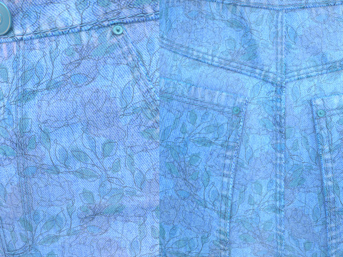 Floral Pattern Denim Shorts 3D Model