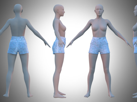 Floral Pattern Denim Shorts 3D Model