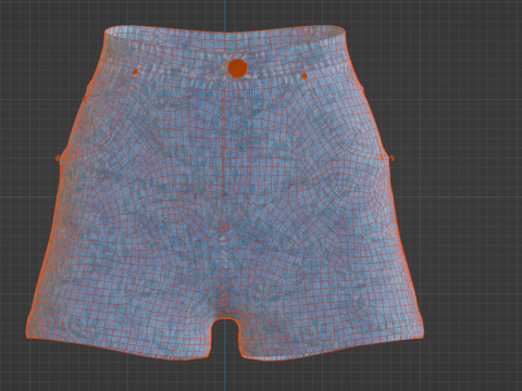 Floral Pattern Denim Shorts 3D Model