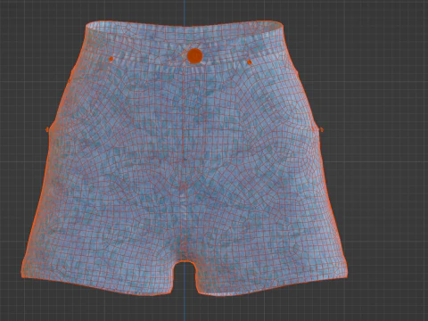 Floral Pattern Denim Shorts 3D Model