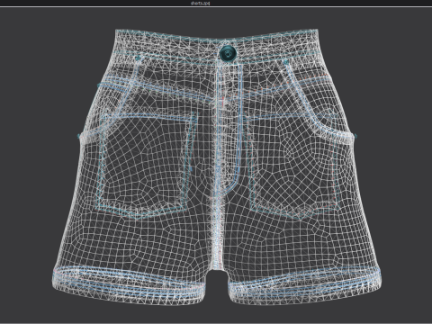 Floral Pattern Denim Shorts 3D Model