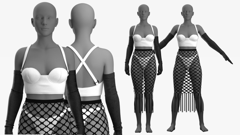 Fishnet Skirt and Crop 3D 모델 .c4d .max .obj .3ds .fbx .stl .blend