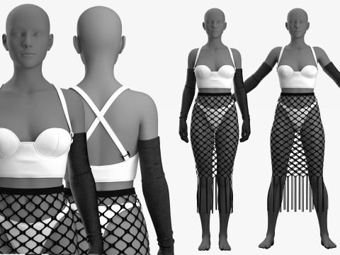 Fishnet Skirt and Crop 3D मॉडल