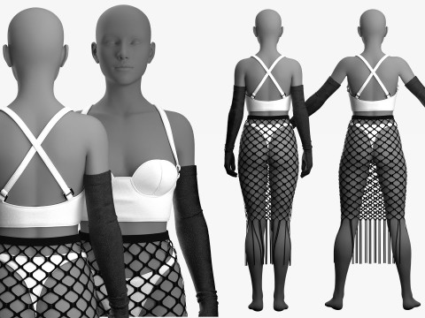 Fishnet Skirt and Crop 3D 모델