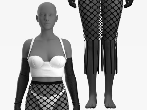 Fishnet Skirt and Crop 3D 모델