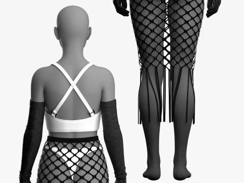 Fishnet Skirt and Crop 3D 모델