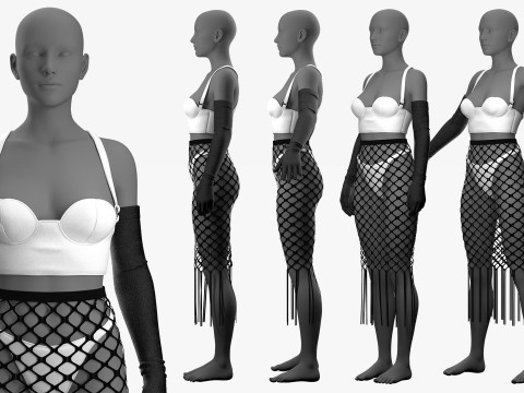 Fishnet Skirt and Crop 3D 모델