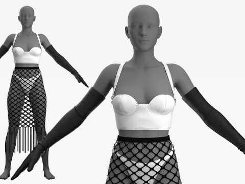 Fishnet Skirt and Crop 3D 모델