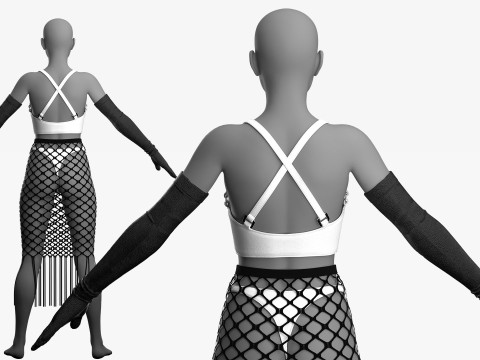Fishnet Skirt and Crop 3D 모델