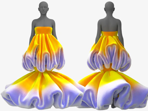 투 레이어 플라워 드레스 3D 모델