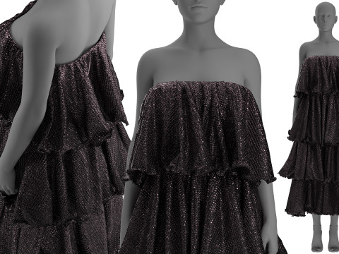 Frilled Sequin Dress 3D Model
