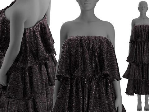 Vestido de lantejoulas com babados Modelo 3D